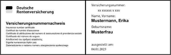 Muster eines Versicherungsnummernachweises Muster eines Versicherungsnummernachweises