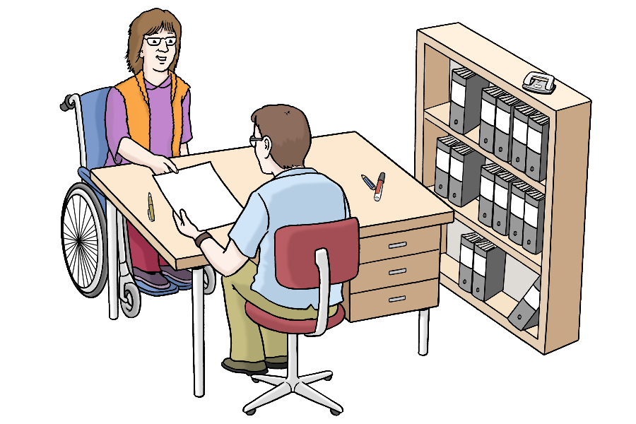 Antrag (Quelle: Lebenshilfe für Menschen mit geistiger Behinderung Bremen e.V., Illustrator Stefan Albers, Atelier Fleetinsel, 2013) Antrag (Quelle: Lebenshilfe für Menschen mit geistiger Behinderung Bremen e.V., Illustrator Stefan Albers, Atelier Fleetinsel, 2013)