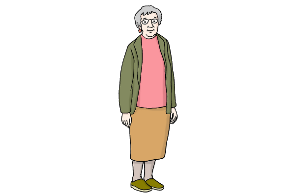 Frau, älter (Quelle: Lebenshilfe für Menschen mit geistiger Behinderung Bremen e.V., Illustrator Stefan Albers, Atelier Fleetinsel, 2013)