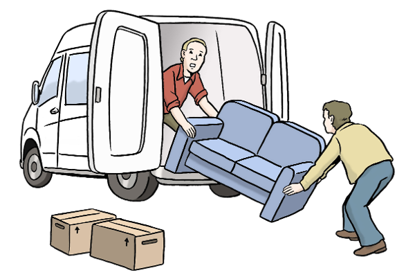 Umzug (Quelle: Lebenshilfe für Menschen mit geistiger Behinderung Bremen e.V., Illustrator Stefan Albers, Atelier Fleetinsel, 2013) Umzug (Quelle: Lebenshilfe für Menschen mit geistiger Behinderung Bremen e.V., Illustrator Stefan Albers, Atelier Fleetinsel, 2013)