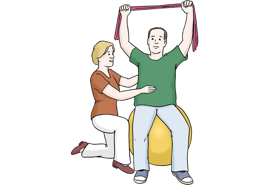 Krankengymnastik (Quelle: Lebenshilfe für Menschen mit geistiger Behinderung Bremen e.V., Illustrator Stefan Albers, Atelier Fleetinsel, 2013)  Krankengymnastik (Quelle: Lebenshilfe für Menschen mit geistiger Behinderung Bremen e.V., Illustrator Stefan Albers, Atelier Fleetinsel, 2013)