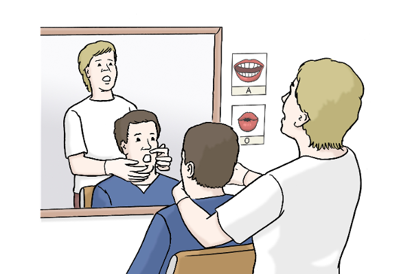 Sprach-Therapie (Quelle: Lebenshilfe für Menschen mit geistiger Behinderung Bremen e.V., Illustrator Stefan Albers, Atelier Fleetinsel, 2013)  Sprach-Therapie (Quelle: Lebenshilfe für Menschen mit geistiger Behinderung Bremen e.V., Illustrator Stefan Albers, Atelier Fleetinsel, 2013)