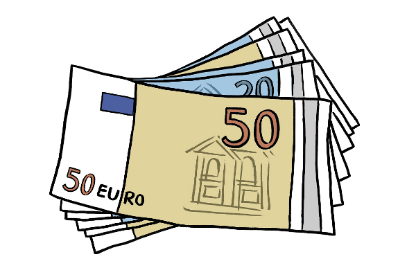 Geld (Quelle: Lebenshilfe für Menschen mit geistiger Behinderung Bremen e.V., Illustrator Stefan Albers, Atelier Fleetinsel, 2013) 