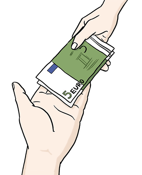 Geld bekommen (Quelle: Lebenshilfe für Menschen mit geistiger Behinderung Bremen e.V., Illustrator Stefan Albers, Atelier Fleetinsel, 2013)  Geld bekommen (Quelle: Lebenshilfe für Menschen mit geistiger Behinderung Bremen e.V., Illustrator Stefan Albers, Atelier Fleetinsel, 2013)