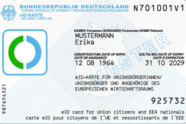 Vorderseite der eID-Karte für Unionsbürger und Angehörige des Europäischen Wirtschaftsraums Vorderseite der eID-Karte für Unionsbürger und Angehörige des Europäischen Wirtschaftsraums