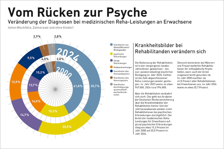 Einzelgrafik "Vom Rücken zur Psyche" aus dem Reha-Atlas 2025 Einzelgrafik "Vom Rücken zur Psyche" aus dem Reha-Atlas 2025