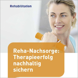 Titelbild des Faltblatts "Reha-Nachsorge: Therapieerfolg nachhaltig sichern"