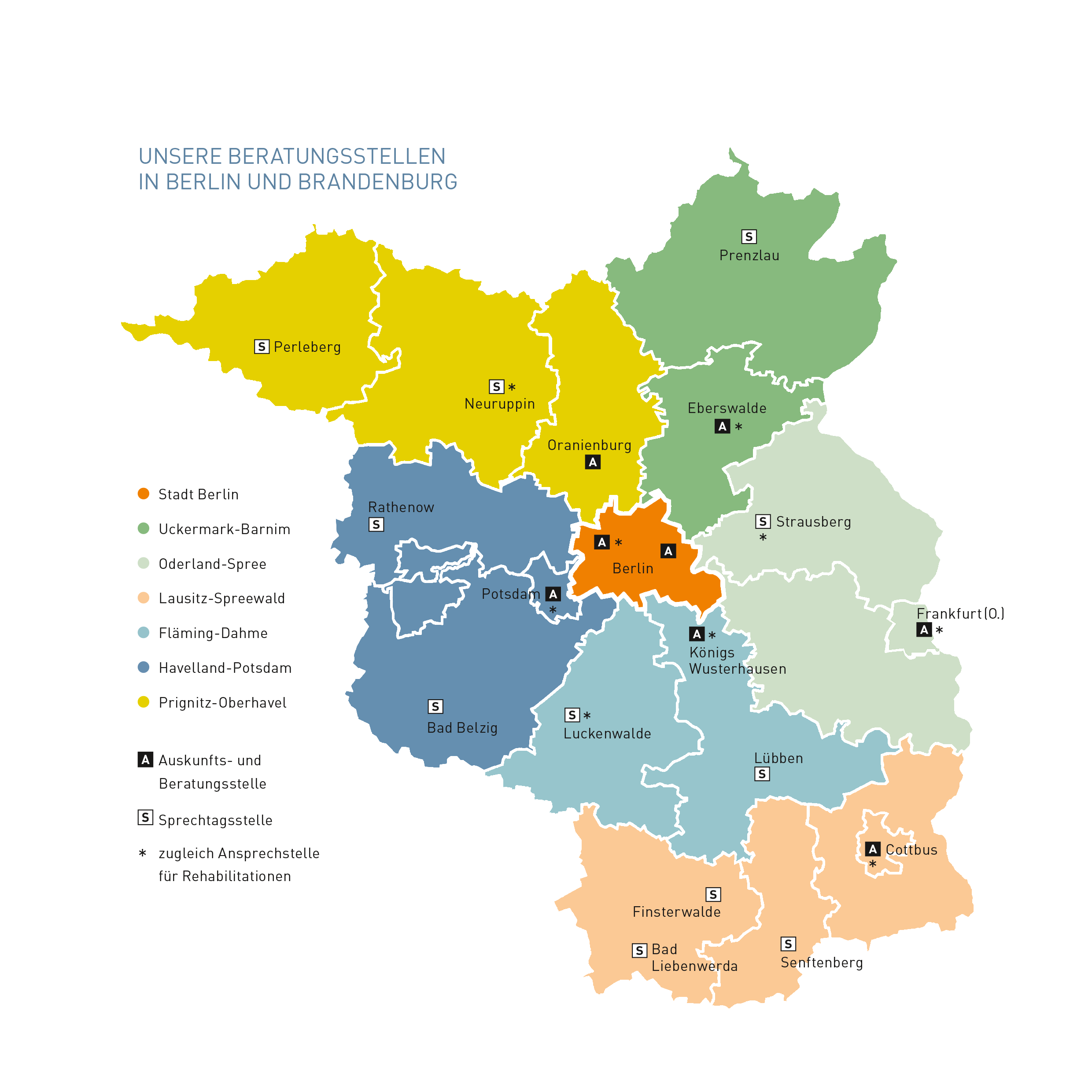 Karte der Auskunfts- und Beratungsstellen der Deutschen Rentenversicherung Berlin-Brandenburg