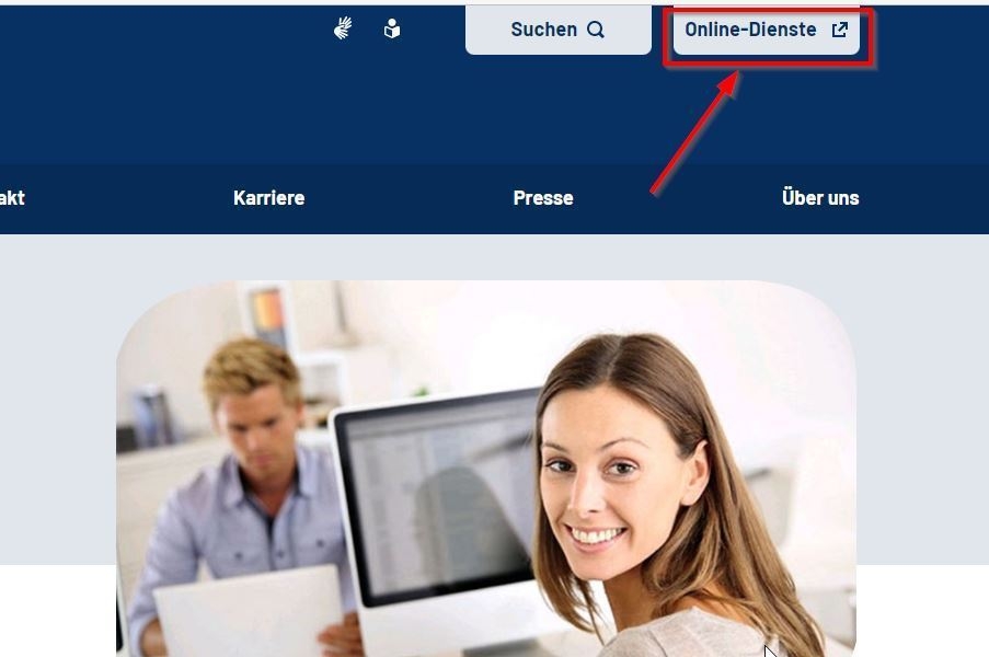 Startseite der Internetseite der Deutschen Rentenversicherung Braunschweig-Hannover mit Hinweis auf den Button Onlinedienste