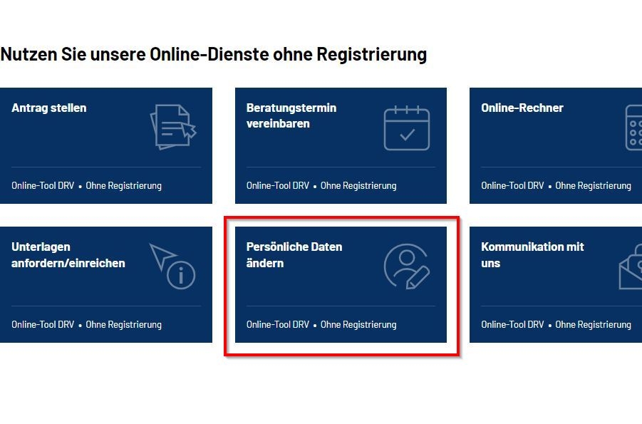 Screenshot der Online-Dienste mit Hinweis auf den Button "Persönliche Daten ändern"