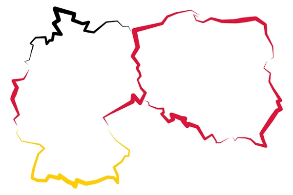 Umrisse von Deutschland und Polen in den jeweiligen Nationalfarben