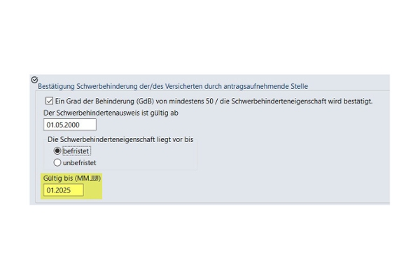 Screenshot: Bestätigung der Schwerbehinderung Screenshot: Bestätigung der Schwerbehinderung