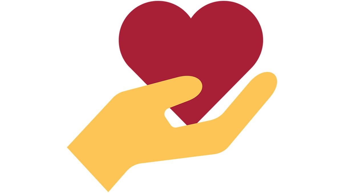 Das Bild ist eine Vektografie und zeigt eine gelbe Hand, die ein rotes Herz zeigt