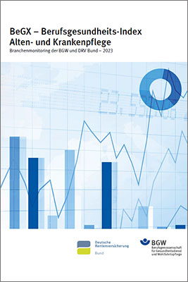 Cover der Publikation: BeGX – Berufsgesundheits-Index Alten- und Krankenpflege. Branchenmonitoring der BGW und DRV Bund 2023