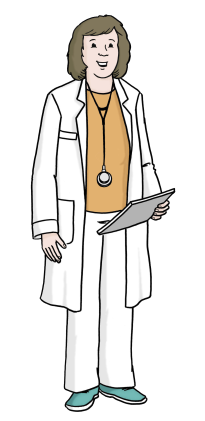 eine Ärztin im weißen Kittel (© Lebenshilfe für Menschen mit geistiger Behinderung Bremen e.V., Illustrator Stefan Albers)
