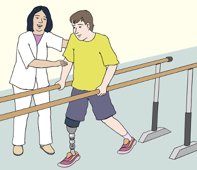 ein Patient mit Therapeutin bei der Physiotherapie (© Lebenshilfe für Menschen mit geistiger Behinderung Bremen e.V., Illustrator Stefan Albers) ein Patient mit Therapeutin bei der Physiotherapie (© Lebenshilfe für Menschen mit geistiger Behinderung Bremen e.V., Illustrator Stefan Albers)