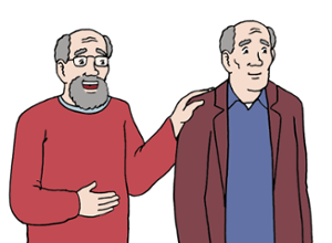 zwei ältere Männer stehen nebeneinander (© Lebenshilfe für Menschen mit geistiger Behinderung Bremen e.V., Illustrator Stefan Albers) zwei ältere Männer stehen nebeneinander (© Lebenshilfe für Menschen mit geistiger Behinderung Bremen e.V., Illustrator Stefan Albers)