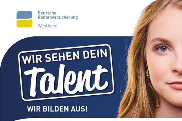 Ein halbes Gesicht von einer einer jungen Frau. Daneben ein Schriftzug mit: Wir sehen dein Talent. Wir bilden aus! Ein halbes Gesicht von einer einer jungen Frau. Daneben ein Schriftzug mit: Wir sehen dein Talent. Wir bilden aus!