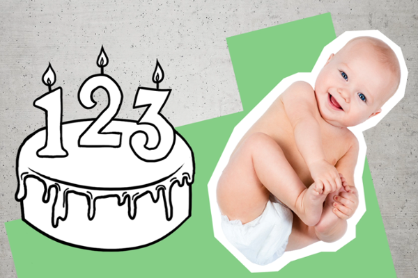 Screenshot aus dem Video mit Baby und einer Torte, auf der 3 Kerzen zu sehen sind Screenshot aus dem Video mit Baby und einer Torte, auf der 3 Kerzen zu sehen sind