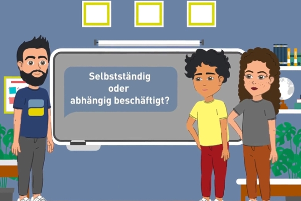 Screenshot aus dem Erklärvideo zur Thematik "Selbstständig oder abhängig beschäftigt?" Screenshot aus dem Erklärvideo zur Thematik "Selbstständig oder abhängig beschäftigt?"