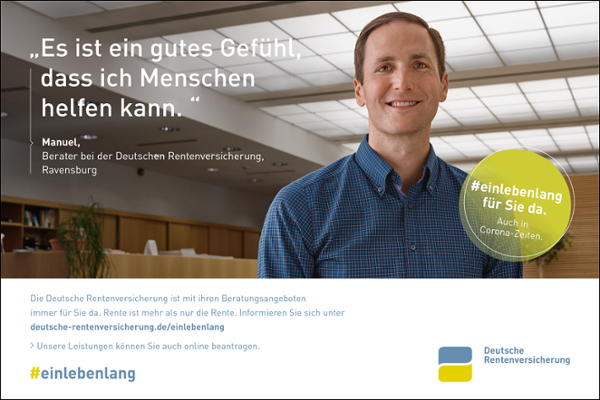 Plakatmotiv mit Berater Manuel und dem Zitat "Es ist ein gutes Gefühl, dass ich Menschen helfen kann" Plakatmotiv mit Berater Manuel und dem Zitat "Es ist ein gutes Gefühl, dass ich Menschen helfen kann"