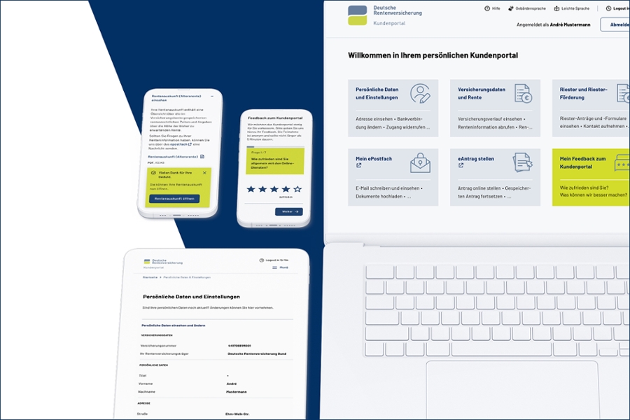 Collage aus Ansichten des Kundenportals auf verschiedenen Endgeräten Collage aus Ansichten des Kundenportals auf verschiedenen Endgeräten