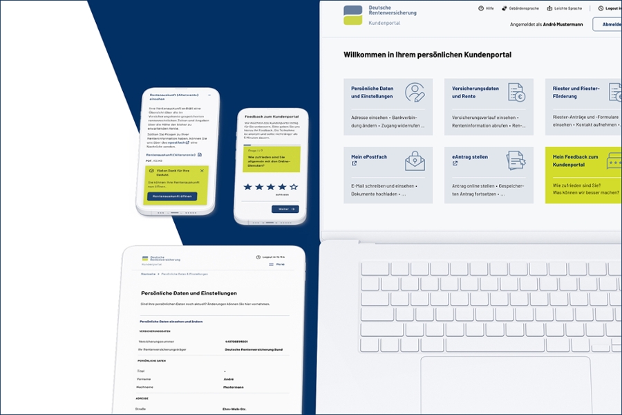 Collage aus Ansichten des Kundenportals auf verschiedenen Endgeräten